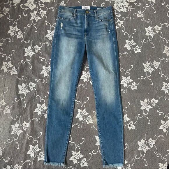 Frame Le High Skinny Raw Hem Cropped Jeans Sz 27 - Picture 7 of 14